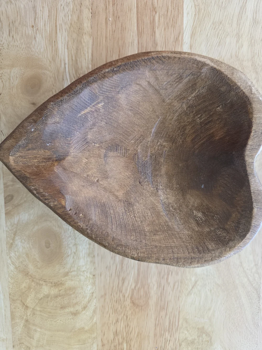 Vintage Heart-Shaped Wooden Serving Bowl - Brown